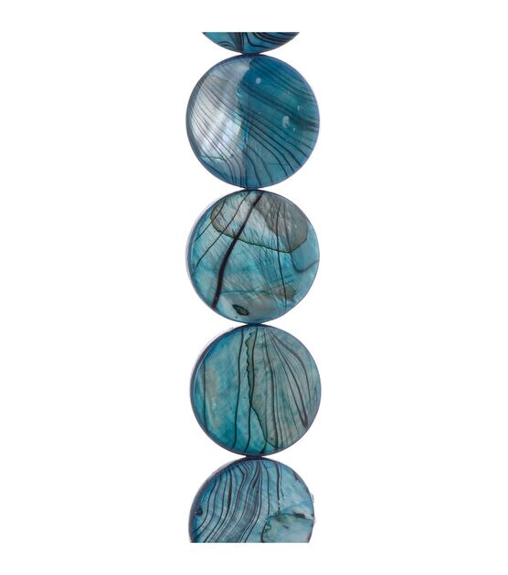 7" Black Swirls on Blue Flat Round Shell Strung Beads by hildie & jo, , hi-res, image 2