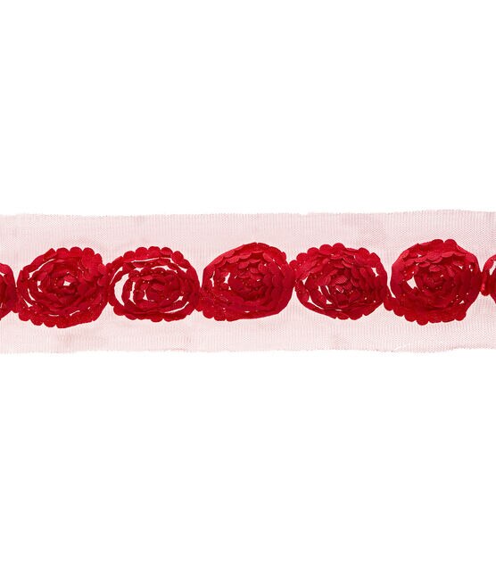 Simplicity Netted Rose Trim 2.5'' Red