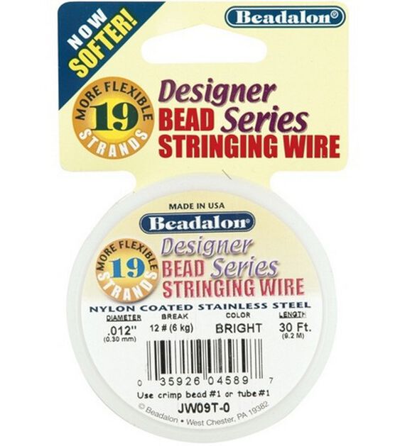 Beadalon Designer Series .012" 19 Strand Stringing Wire 30ft Bright