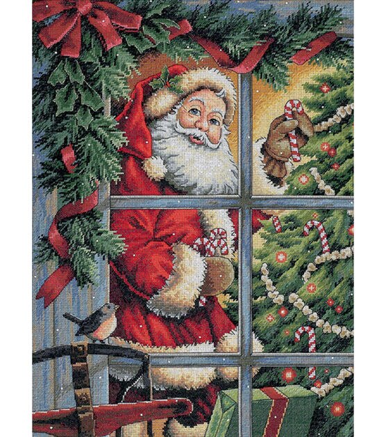 Dimensions 12" x 16" Candy Cane Santa Counted Cross Stitch Kit