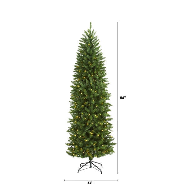 Nearly Natural 7' Clear Pre Lit Green Slim Mountain Pine Christmas Tree, , hi-res, image 2
