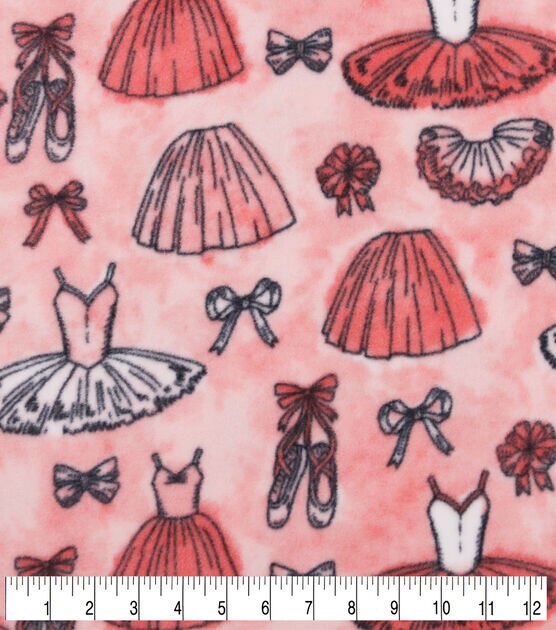Ballerina Icons on Pink Anti Pill Fleece Fabric, , hi-res, image 3
