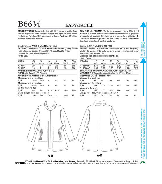 Butterick B6634 Size XS to M Misses Tunic Sewing Pattern, , hi-res, image 2