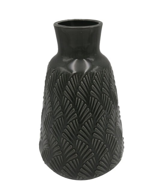 10" Olive Green Zig Zagged Ceramic Vase by Bloom Room