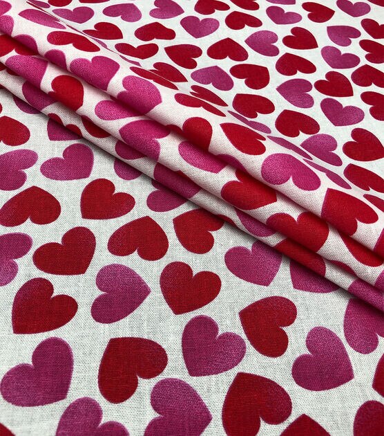Simple Hearts Pink On White Valentine's Day Cotton Fabric, , hi-res, image 2