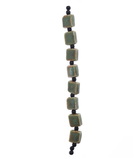 7" Green & Brown Flat Square Ceramic Raku Strung Beads by hildie & jo, , hi-res, image 3