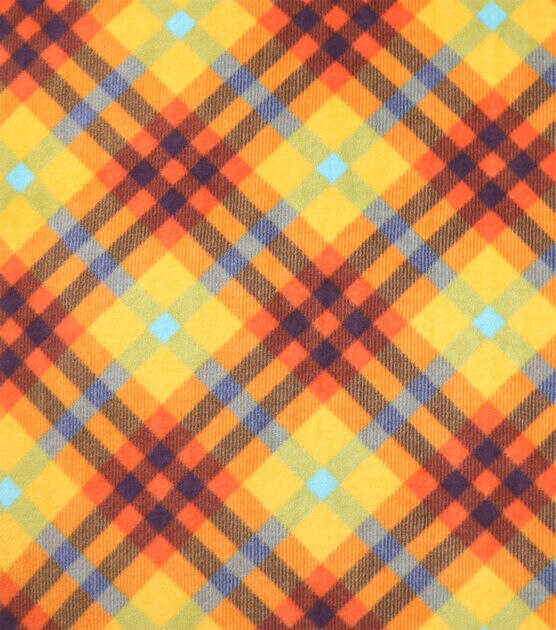 Yellow & Orange Bias Plaid Anti Pill Fleece Fabric, , hi-res, image 2