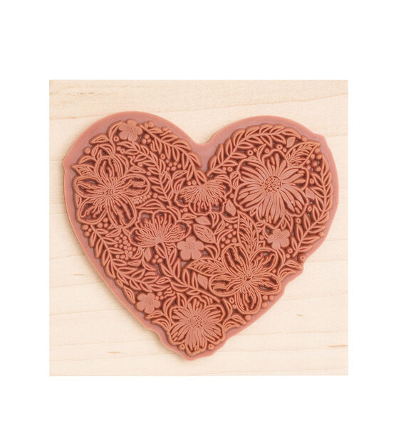 American Crafts Wooden Stamp Floral Heart, , hi-res, image 3