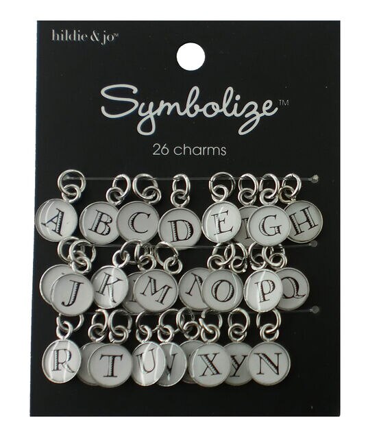26ct Black Alphabet on White Round Charms by hildie & jo, , hi-res, image 1