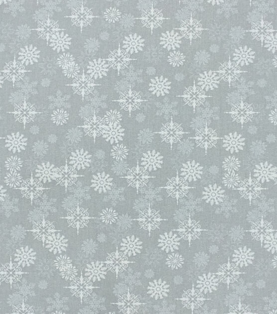 Overlap Snowflakes on Light Gray Christmas Glitter Cotton Fabric