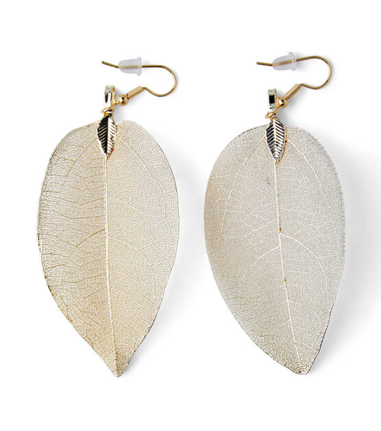 Gold Metal Leaf Drop Earrings by hildie & jo, , hi-res, image 2