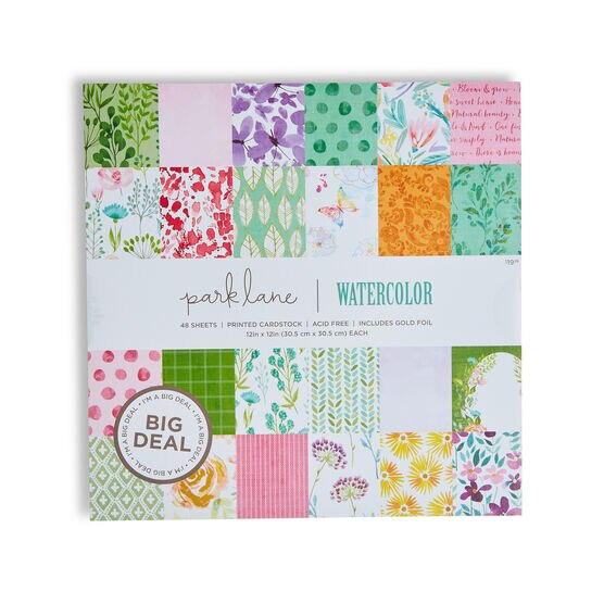 48 Sheet 12" x 12" Watercolor Cardstock Paper Pack by Park Lane