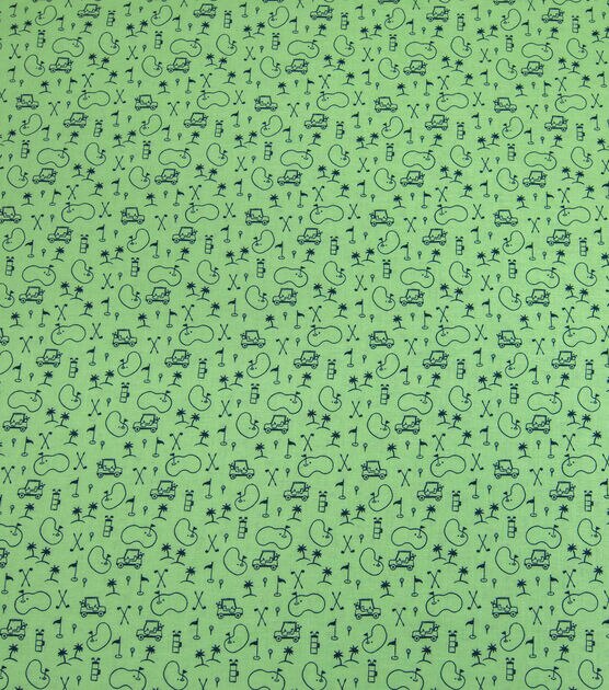 Golf Icons On Green Novelty Cotton Fabric