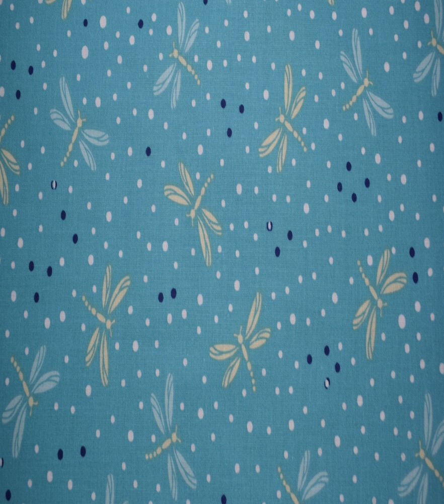 Dragonflies & Dots Quilt Cotton Fabric by Quilter's Showcase, Aqua, swatch