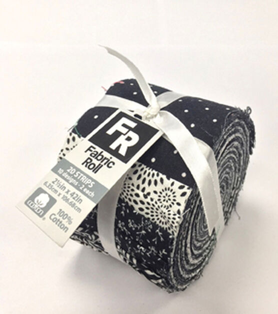 2.5" x 42" Black & White Cotton Fabric Roll 20ct by Keepsake Calico