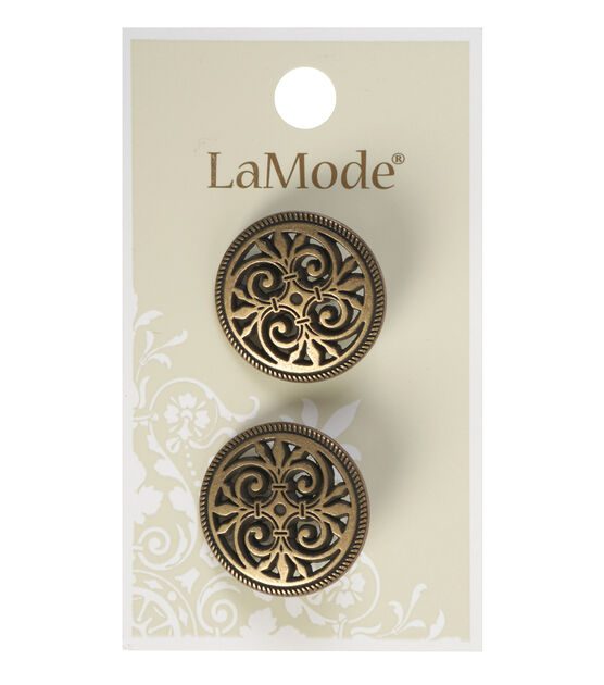 La Mode 7/8 Antique Gold Metal Shank Buttons 2pk