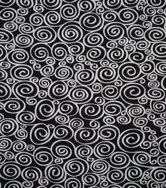White Swirls on Black Quilt Cotton Fabric by Quilter's Showcase, , hi-res, image 2