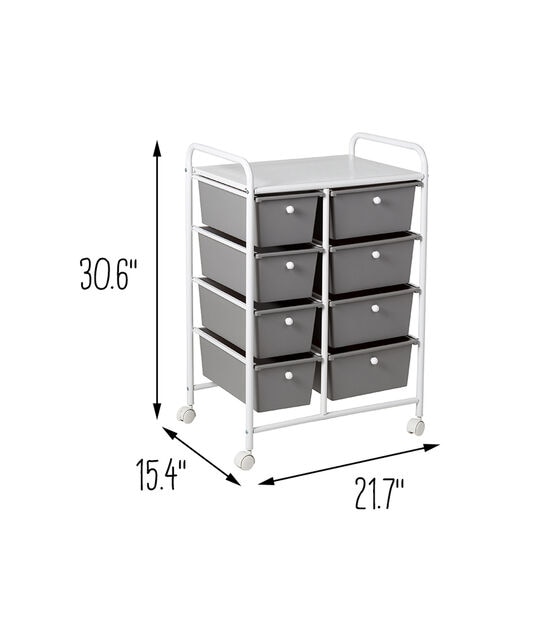 Honey Can Do 21.5" x 30.5" White & Gray Plastic 8 Drawer Storage Cart, , hi-res, image 11