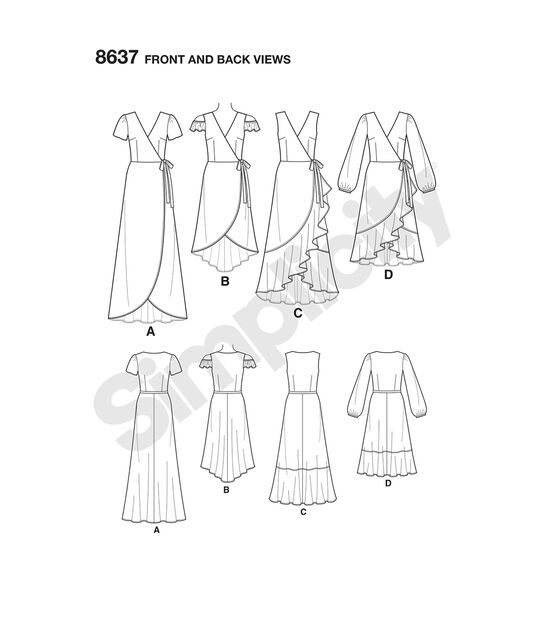 Simplicity Pattern S8637  Miss Asg Wrap Dress Size H5 (6-8-10-12-14), , hi-res, image 4