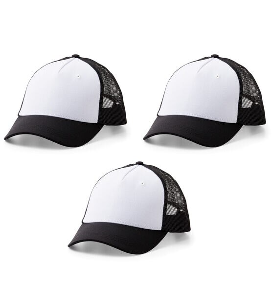 Cricut 3pk Black & White Polyester Trucker Hats With Mesh Back