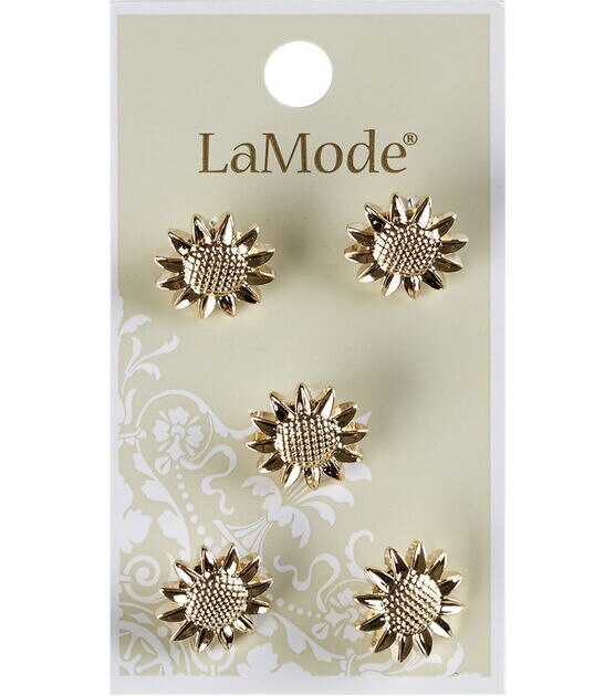 La Mode 5/8" Gold Flower Shank Buttons 5pk