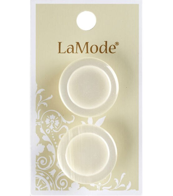 La Mode 1" Off White Shank Buttons 2pk