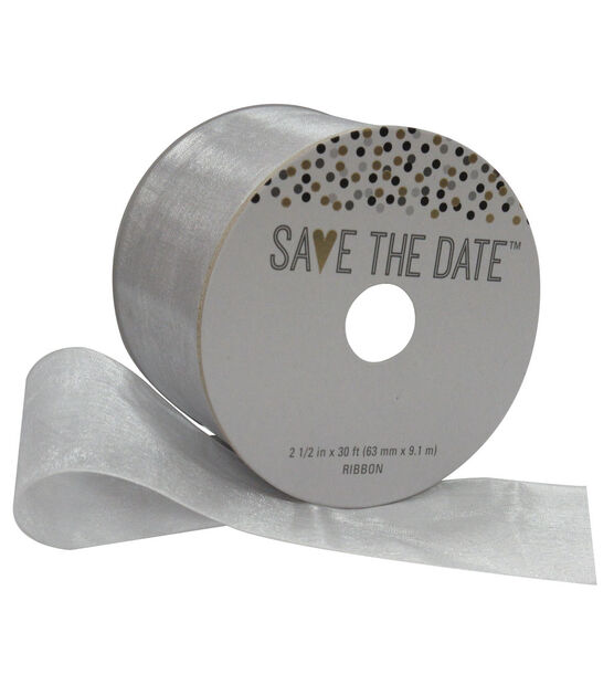 Save the Date 2.5'' X 30' Ribbon Gray Sheer