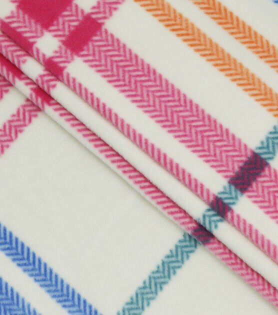 Multicolor Diagonal Plaid Anti Pill Fleece Fabric, , hi-res, image 2