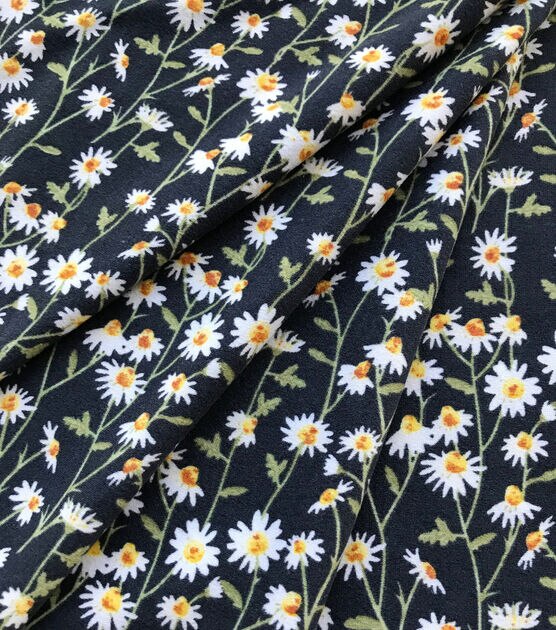 Navy Packed Daisy Jersey Knit Fabric, , hi-res, image 2
