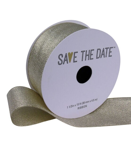 Save the Date 1.5" x 15' Metallic Champagne Ribbon