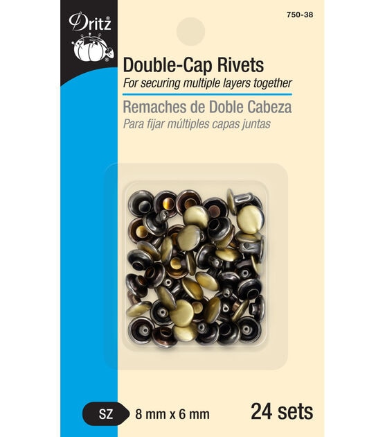 Dritz Double-Cap Rivets, 24 Sets, Brushed Brass