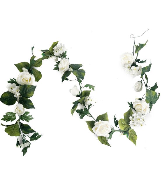 79" White Rose & Hydrangea Garland by Bloom Room