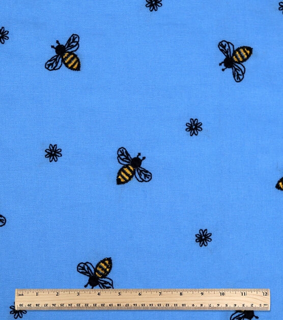 Embroidered Bees & Floral on Blue Quilt Cotton Fabric by Keepsake Calico, , hi-res, image 3