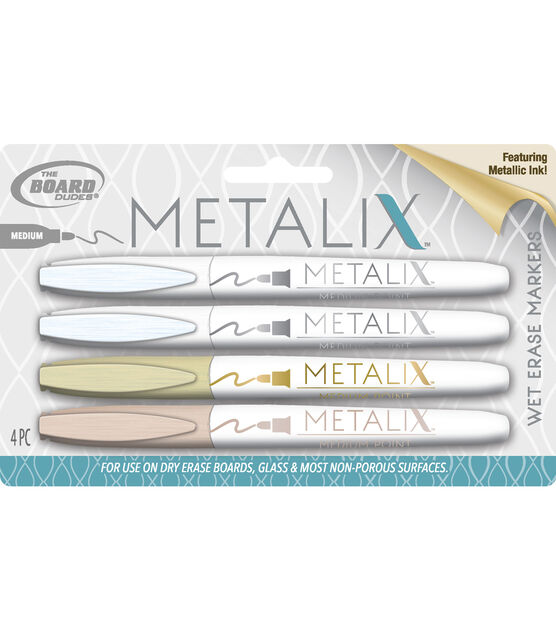 The Board Dudes Metalix 4 pk Medium Tip Wet Erase Marker Metallic