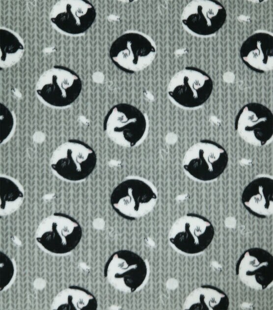 Yin Yang Cats on Gray Anti Pill Fleece Fabric