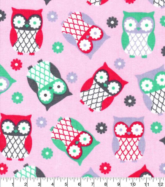 Owls Pink Novelty Cotton Fabric, , hi-res, image 2