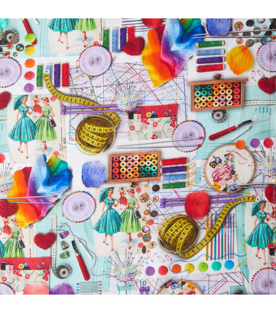 Robert Kaufman Multicolor Craft Table Novelty Cotton Fabric