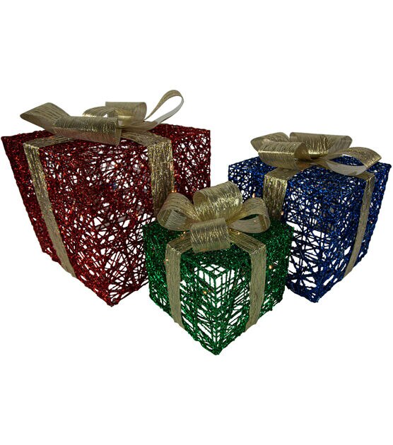 Northlight 3ct Red Blue & Green Outdoor Christmas Gift Boxes | JOANN