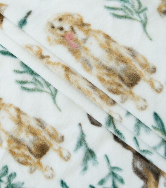 Dogs & Leaves on White Anti Pill Fleece Fabric, , hi-res, image 2