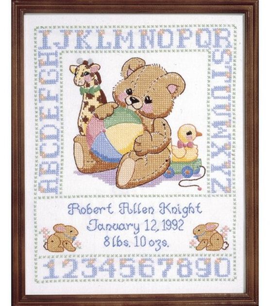 Janlynn 11" x 14" Bear Birth Sampler Stamped Cross Stitch Kit