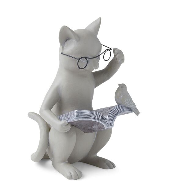 10" Spring Reading Cat Outdoor Garden Statue by Place & Time, , hi-res, image 3