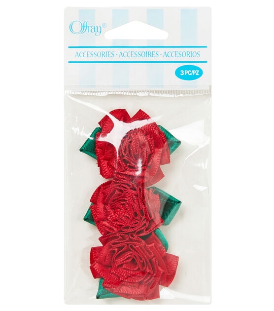 Offray 4pk Red Rhinestone Center Flower Ribbon Accessories - Ribbon & Deco Mesh - Crafts & Hobbies