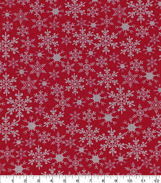 Snowflakes on Red Christmas Cotton Fabric