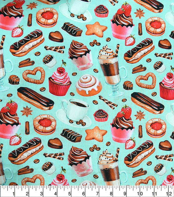 Novelty Cotton Fabric Treats And Coffee, , hi-res, image 2
