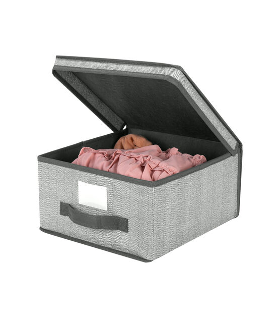 Simplify 12" Gray Storage Box With Handle, , hi-res, image 2