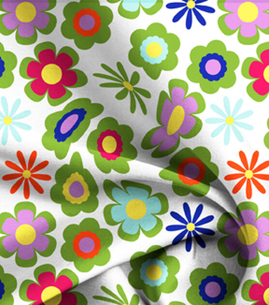 Multi Retro Floral Jersey Knit Print Fabric