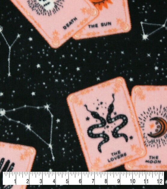 Orange Tarot Cards on Black Anti Pill Fleece Fabric, , hi-res, image 3