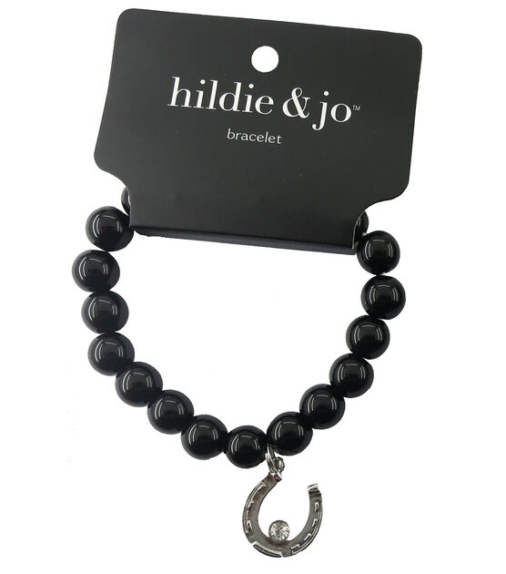 hildie & jo Beads Stretch Bracelet Black with Silver Horseshoe