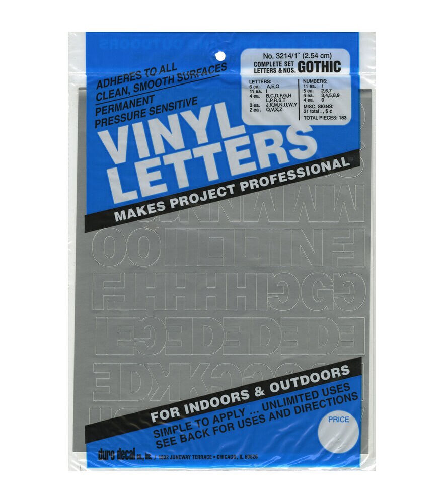 Duro 183pcs Permanent Adhesive Vinyl Letters & Numbers, Silver, swatch