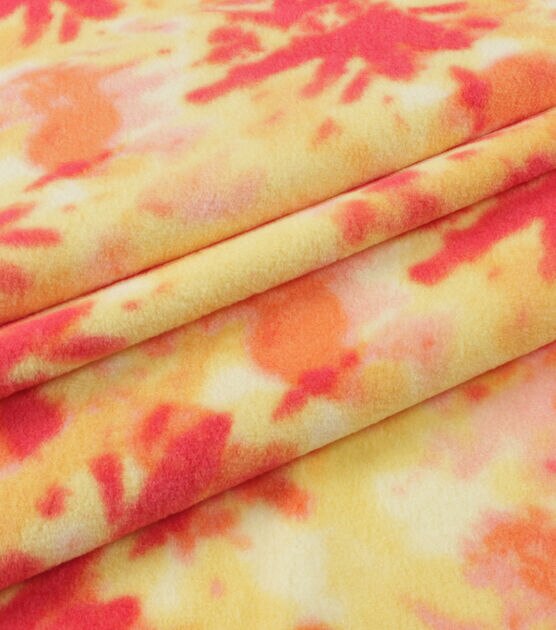 Orange & Yellow Tie Dye Anti Pill Fleece Fabric, , hi-res, image 3